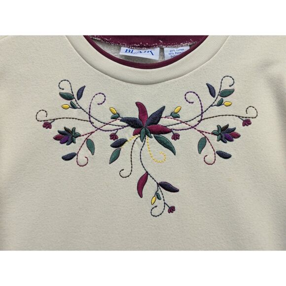 VTG Blair Embroidered Grandma Sweatshirt Size XL Pullover Cottage Floral Cream - Picture 5 of 12